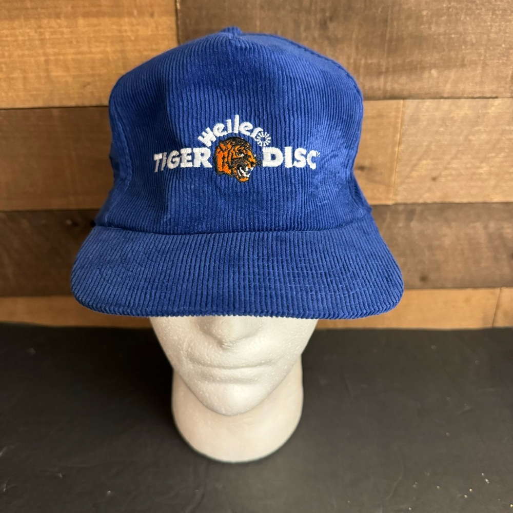 Weiler Tiger Disc Hat Trucker Corduroy Blue 90s Vintage Workwear